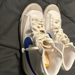 Nike White and Blue High-Top Sneakers